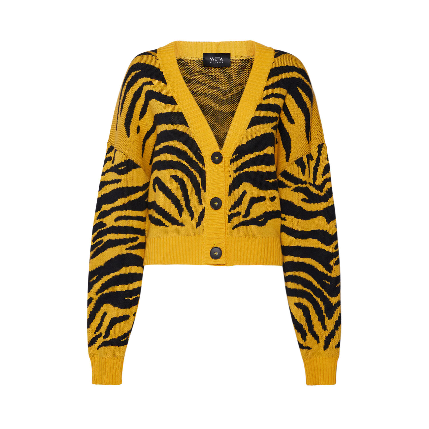 Dakota yellow/black tiger-jacquard short cardigan