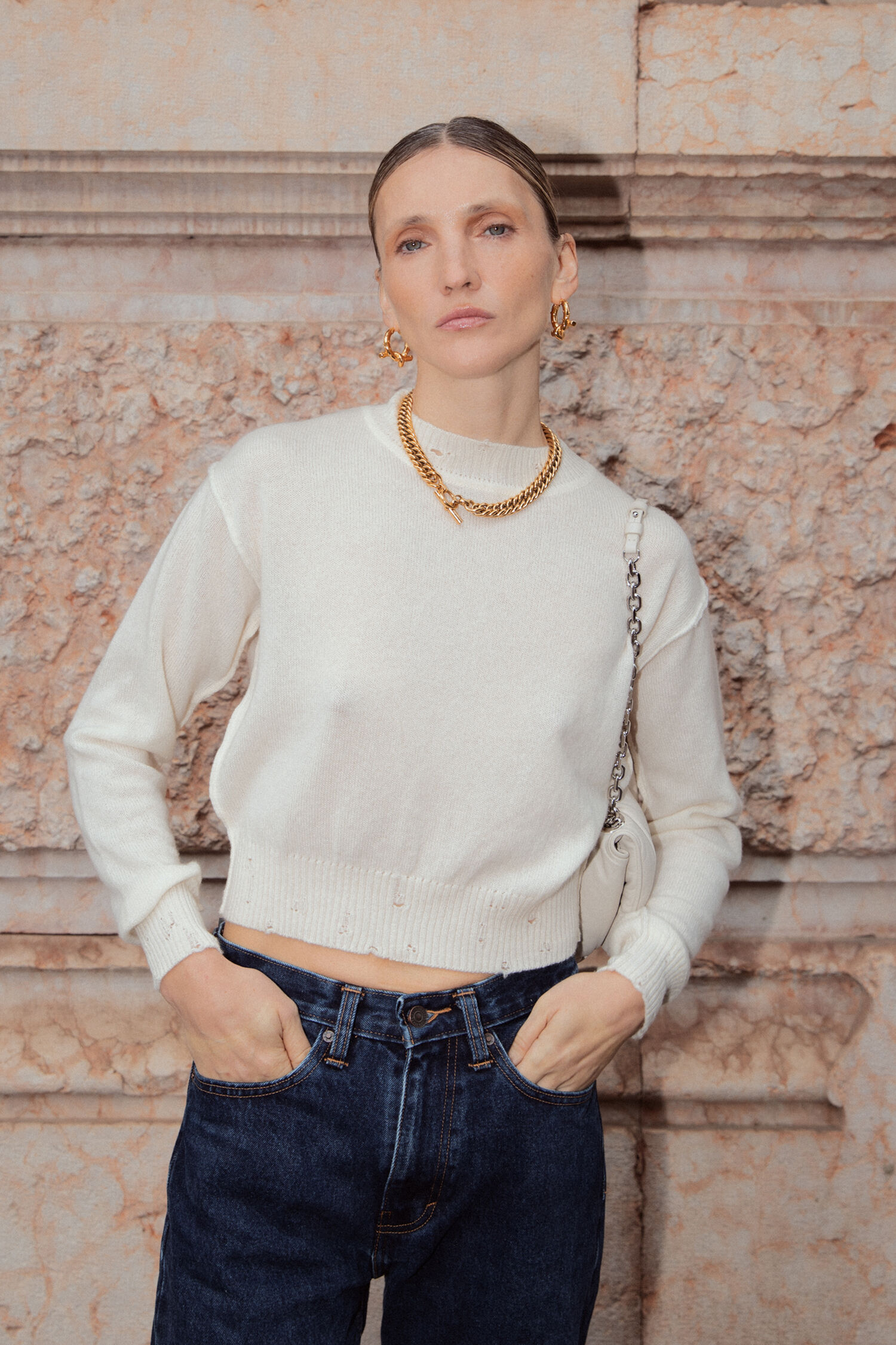 Billie white cashmere sweater with embroidery